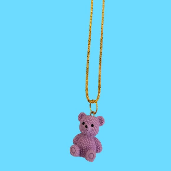 Purple Teddy Bear Gold Necklace 20 inches - Picture 2 of 2